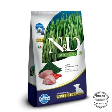 Racao N-D Spirulina Caes Puppy Mini Cordeiro com selo